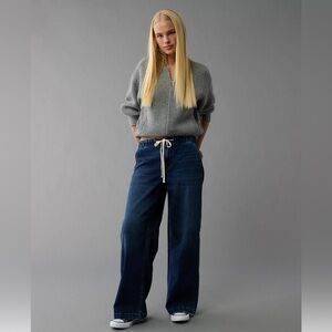 AE Dreamy Drape Cozy Low-Rise Baggy Wide-Leg Jean (Simply Dark Wash) (Size M)